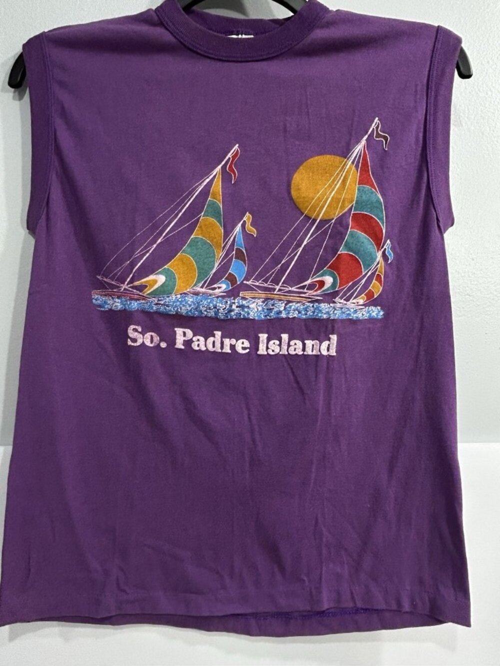 Vintage South Padre Island Texas Purple Sleeveless Shirt 80s Purple Sail Boats